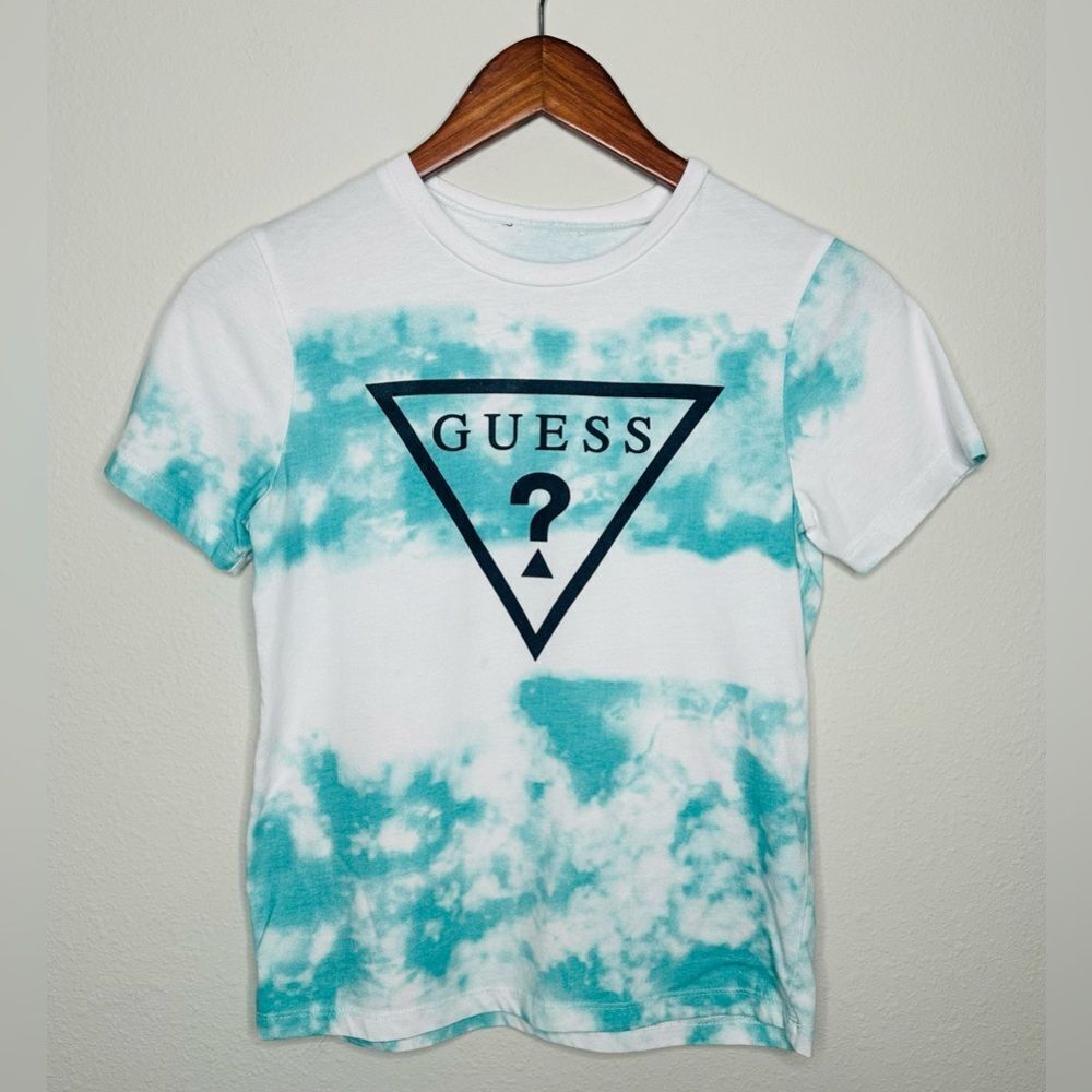 Guess Boys Tie Dye Short Sleeve Tshirt White Green Medium 10-12